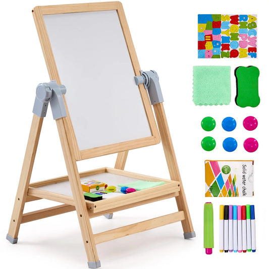 2-in-1 Wooden Art Easel & Magnetic Drawing Board for Kids