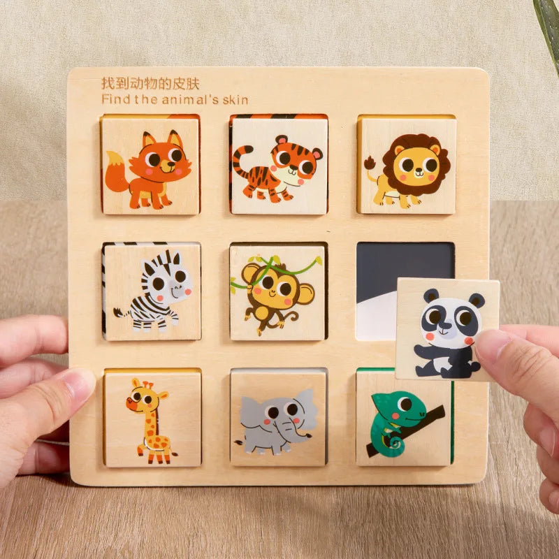 Montessori Wooden Matching Puzzle | Animal & Fruit Learning Game