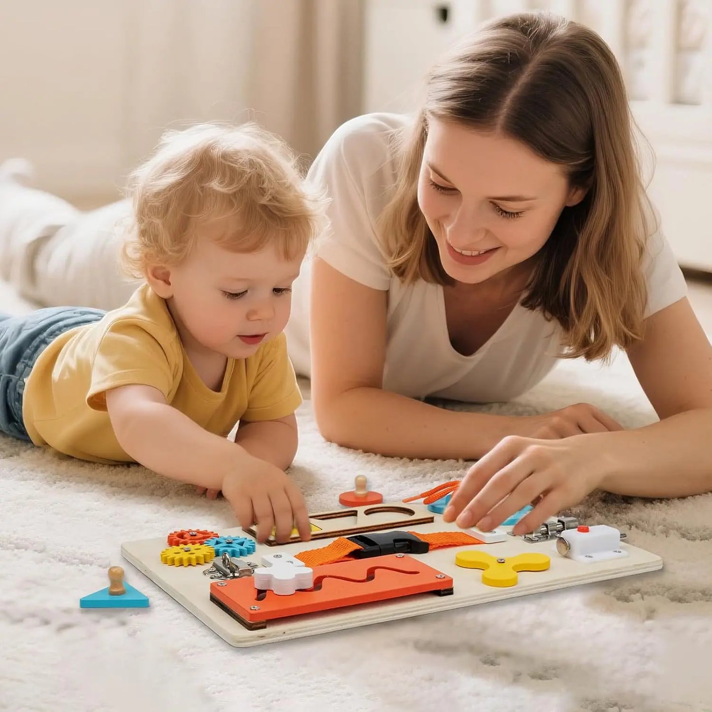 Wooden Busy Board for Toddlers – Fine Motor & Shoe Tying Learning Board