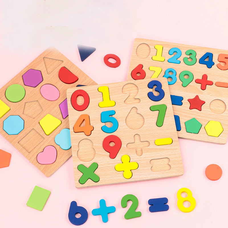 Montessori Wooden Alphabet, Numbers &amp; Shapes Puzzle