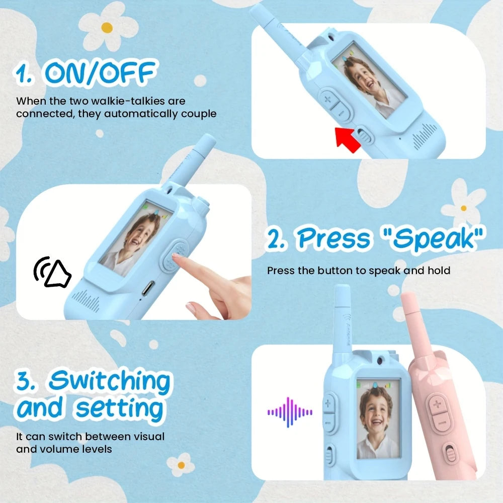 2PCS Video Walkie Talkie For Kids 2-inch HD Screen Rechargeable Toys