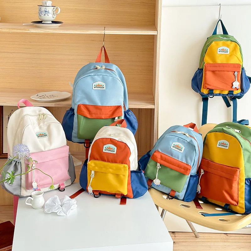 New Color Block Kids Backpack Lightweight Kindergarten School Bag for