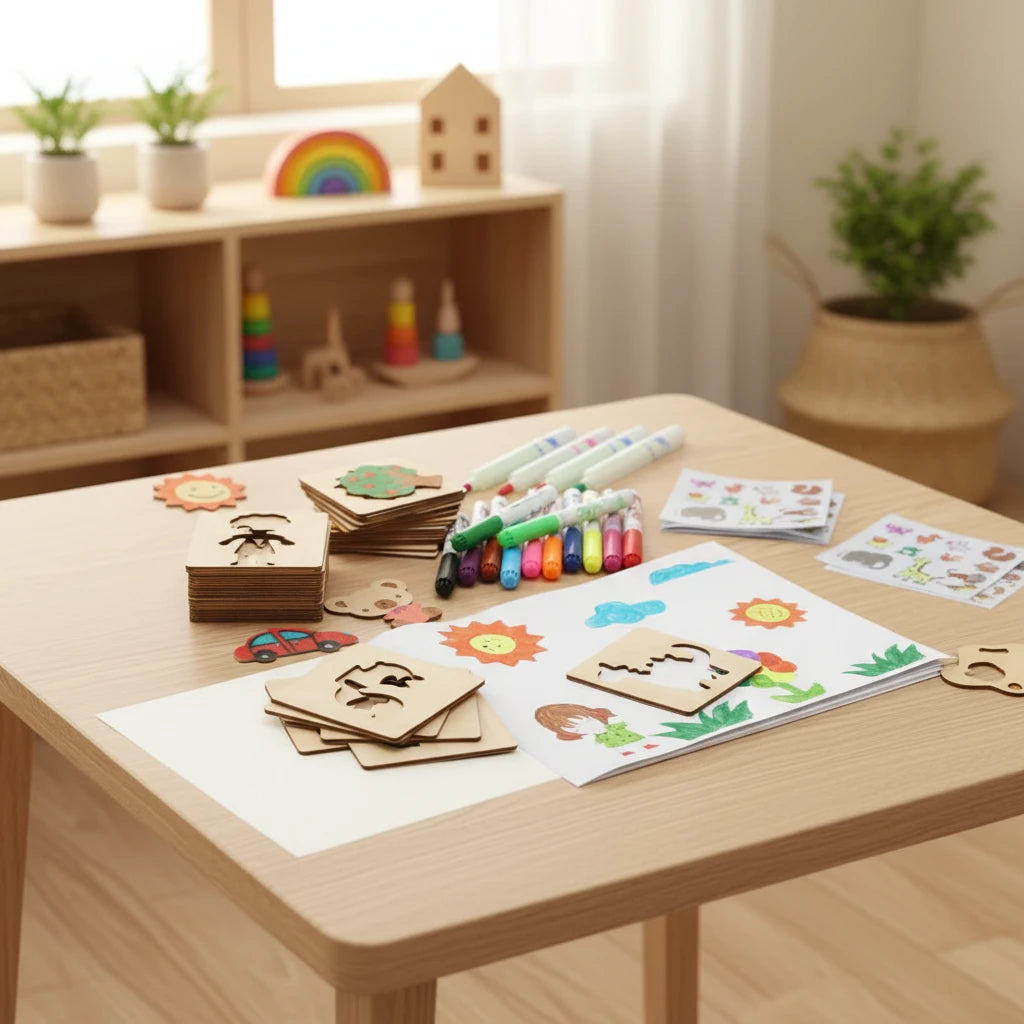 20pcs Montessori Kids Drawing Toys Wooden DIY Painting Template