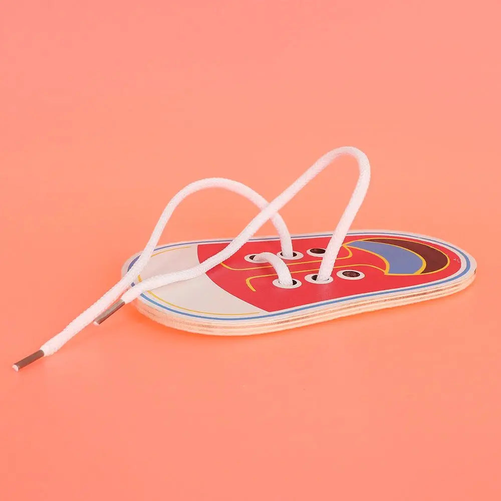 Practice Montessori Learning  Wooden Shoe Lace Educational Toys Tie