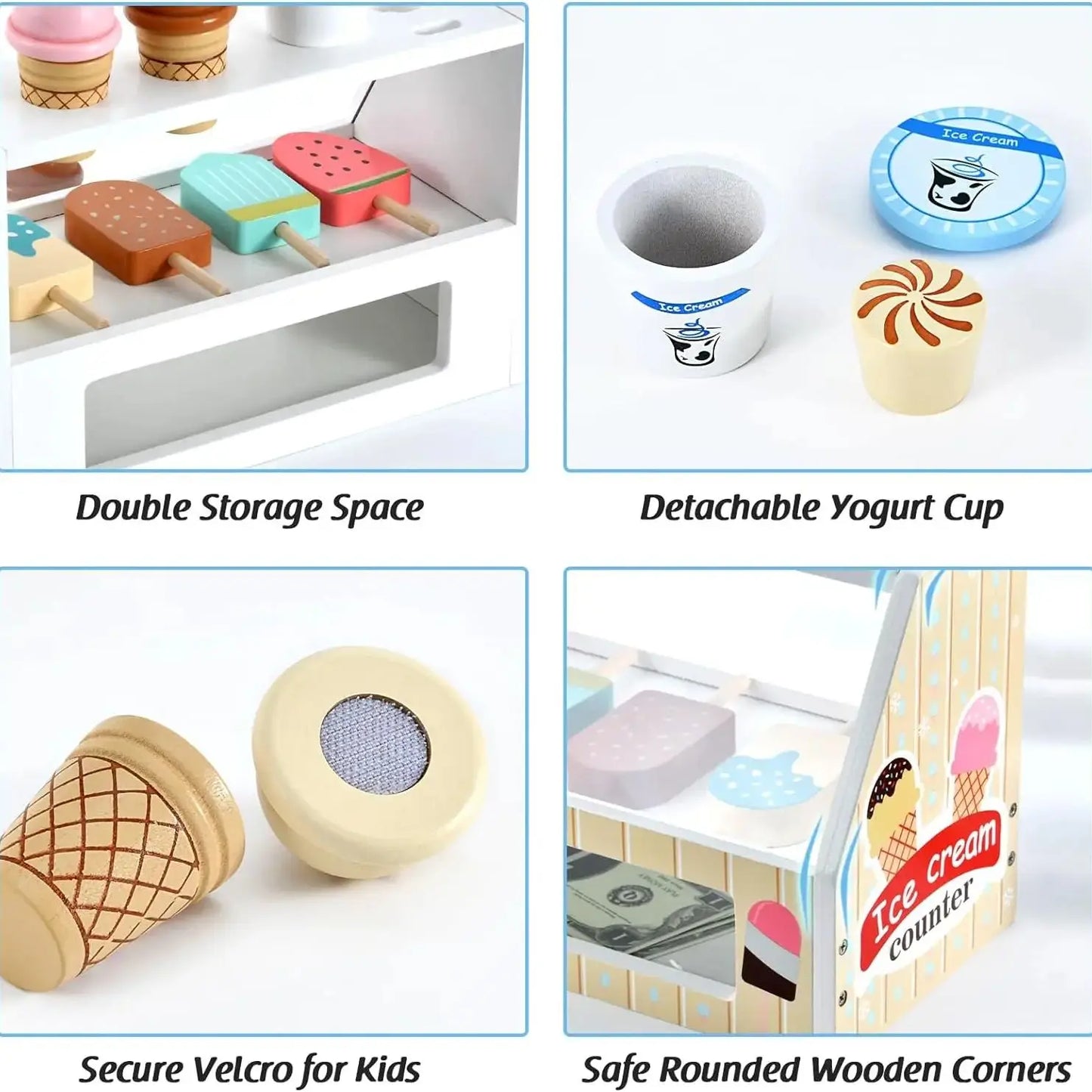 Wooden Ice Cream Shop Play Set – Montessori Pretend Play Toy for Kids