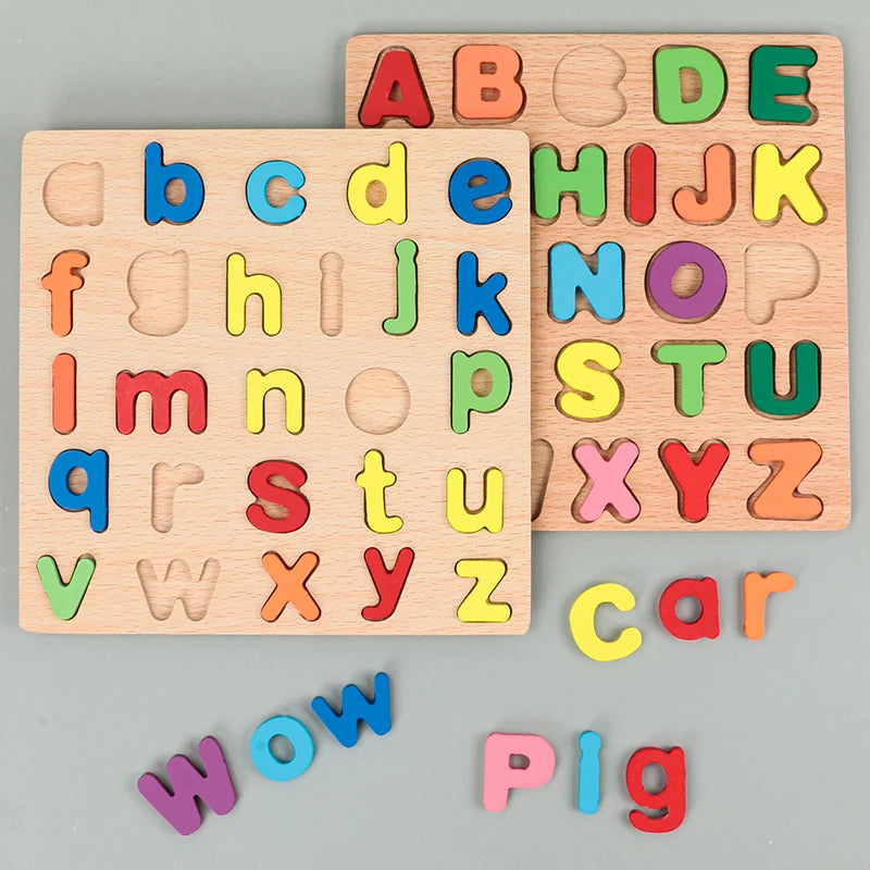 Montessori Wooden Alphabet, Numbers &amp; Shapes Puzzle