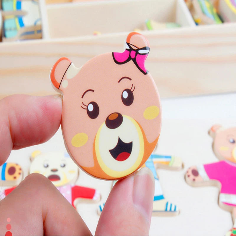 Montessori Wooden Bear Dress-Up Matching Game