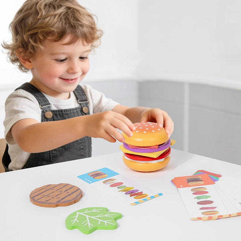 Montessori Wooden Hamburger Pretend Play Toy Educational Simulation