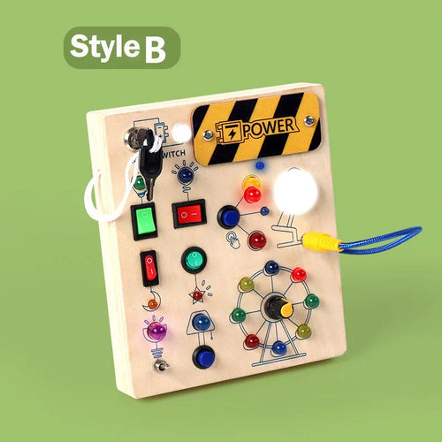 Montessori LED Busy Board – Wooden Switch & Light Sensory Activity Board for Toddlers
