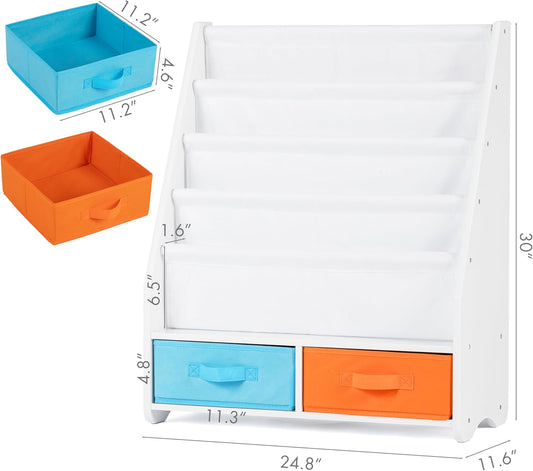 Kids Bookshelf With Storage Bins White Nursery Toddler
